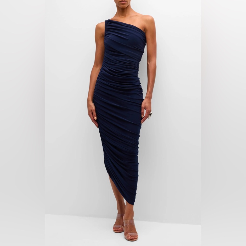 Norma Kamali Navy Blue Diana Gown Asymmetrical one shoulder Dress